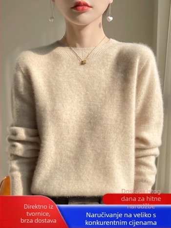 Pleteni džemper s okruglim izrezom, dugi rukavi, pulover stil, radna odjeća, proljeće 2024