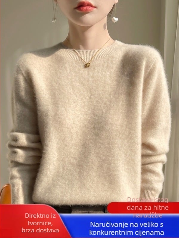 Pleteni džemper s okruglim izrezom, dugi rukavi, pulover stil, radna odjeća, proljeće 2024