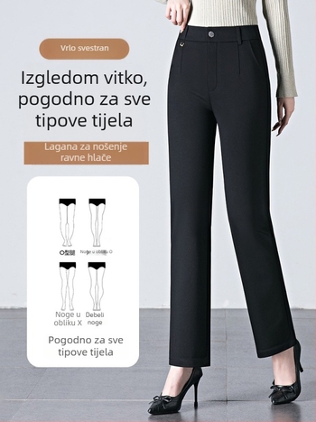 Ženske casual hlače ravnih krojeva od brokat-pamuka s najlonom i viskozom, visok pojas, visoka elastičnost, jesen 2025