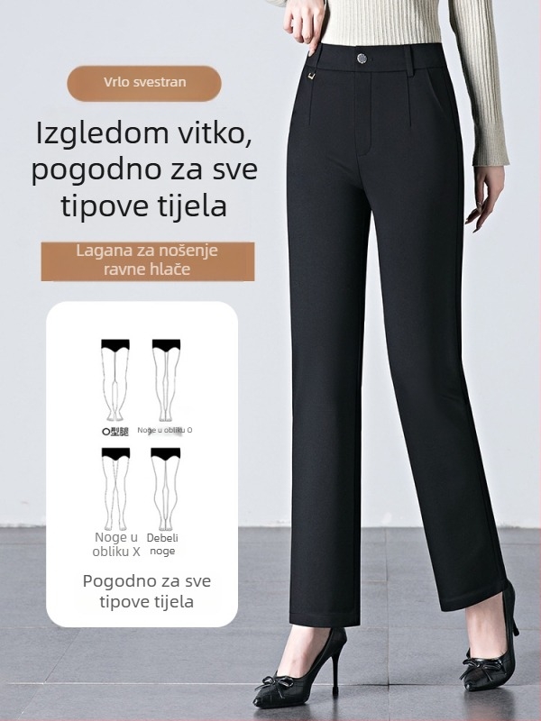 Ženske casual hlače ravnih krojeva od brokat-pamuka s najlonom i viskozom, visok pojas, visoka elastičnost, jesen 2025