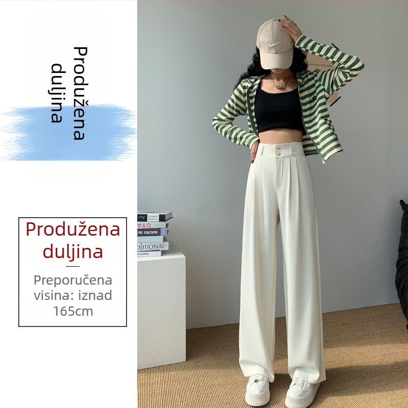 Ženske široke hlače s visokim strukom, do poda, s dvostrukim gumbom, casual hlače za kostim, mikro-elastični spandex 90–95%