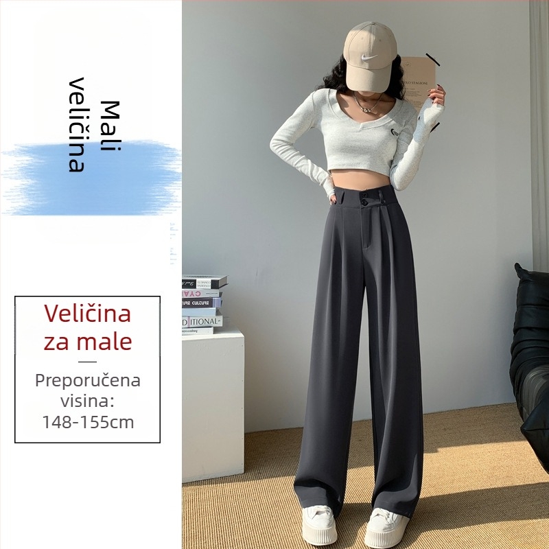 Ženske široke hlače s visokim strukom, do poda, s dvostrukim gumbom, casual hlače za kostim, mikro-elastični spandex 90–95%