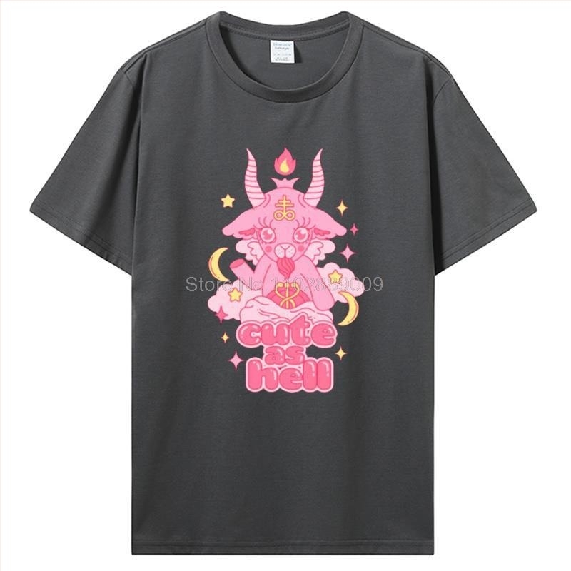 Pamučna majica s grafikom Baphomet, tisk u retro stilu, okrugli izrez, kratki rukavi