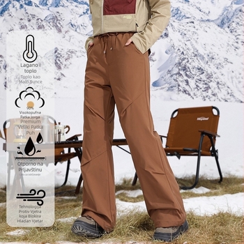 Ženske cargo hlače zimi, ravnog kroja, visokim strukom, tkanina 95% poliester, punilo bijelim gusjim perjem