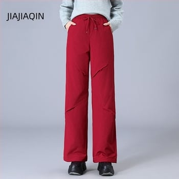 Ženske cargo hlače zimi, ravnog kroja, visokim strukom, tkanina 95% poliester, punilo bijelim gusjim perjem