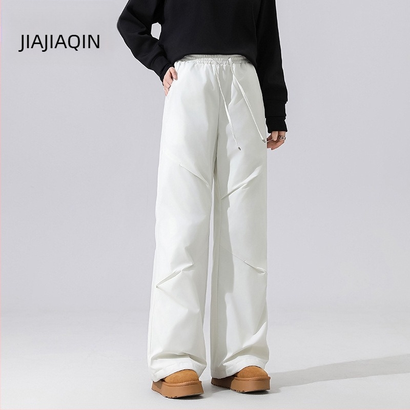 Ženske cargo hlače zimi, ravnog kroja, visokim strukom, tkanina 95% poliester, punilo bijelim gusjim perjem