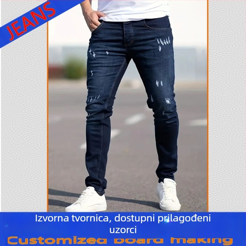 Traperice od pamuka denima s hip-hop stilom, uski kroj, niski struk, zatvarač sprijeda