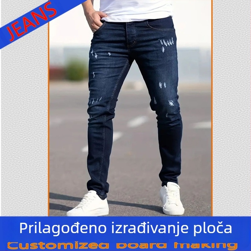 Traperice od pamuka denima s hip-hop stilom, uski kroj, niski struk, zatvarač sprijeda