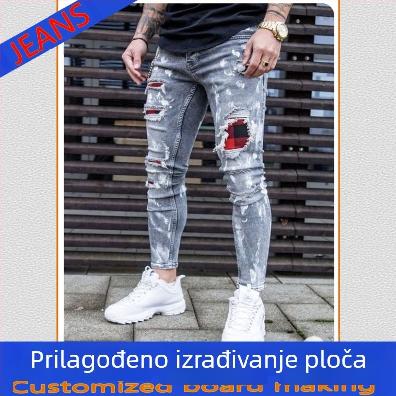 Traperice od pamuka denima s hip-hop stilom, uski kroj, niski struk, zatvarač sprijeda