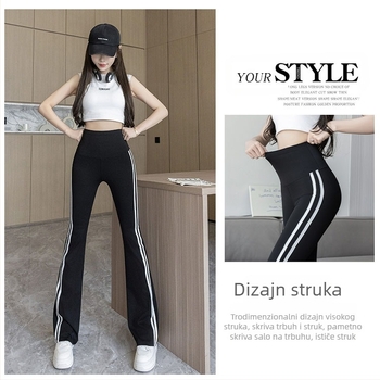 Nylon hlače Sharkskin s visokim strukom, uski kroj, prugast uzorak