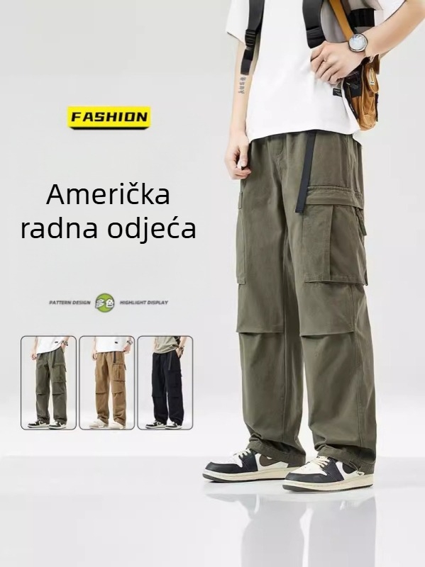 Muške hlače od 100% pamuka, ravni kroj, srednji pojas, zatvaranje špagom, za slobodno vrijeme