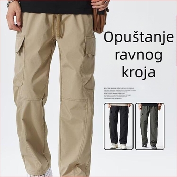 Muške trenirke hlače u korejskom stilu, široki kroj, srednji pojas, pamuk-poliester tkanina