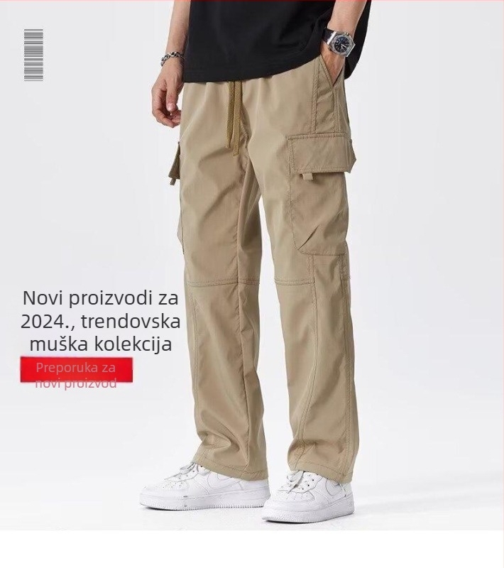 Muške trenirke hlače u korejskom stilu, široki kroj, srednji pojas, pamuk-poliester tkanina