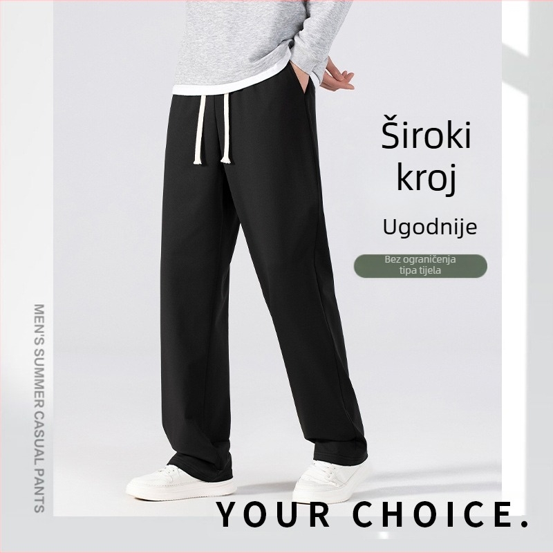 Muške casual hlače – mladenački stil, ravni kroj, visoki pojas, proljetni model, bambusovo vlakno