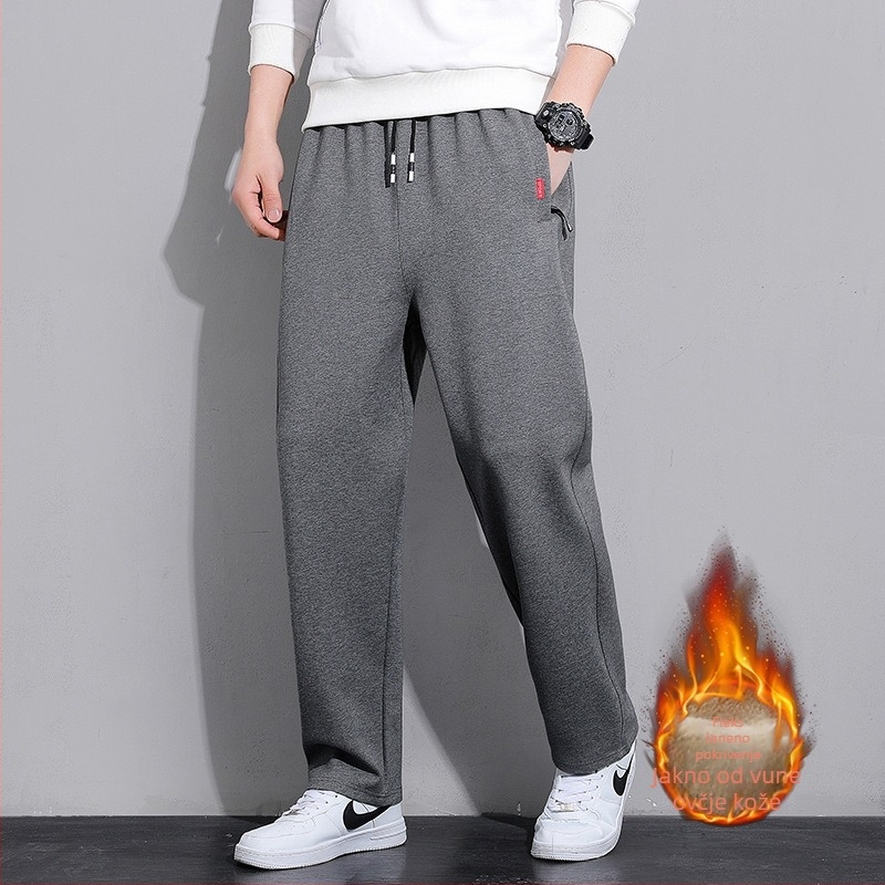 Muške hlače s flis podstavom, opuštenog kroja, ravnih nogavica, debele za jesen i zimu