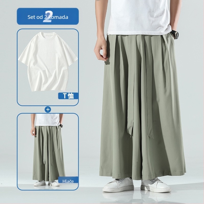 Casual hlače s kineskim stilom, ravna krojenja, skraćena duljina, srednji pojas