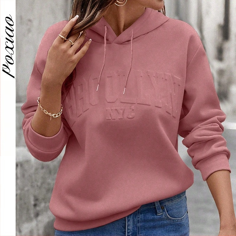 Ženski hoodie s kapuljačom, japansko-korejski ležerni stil, poliester 95%+, dugi rukavi, zimska sezona 2024
