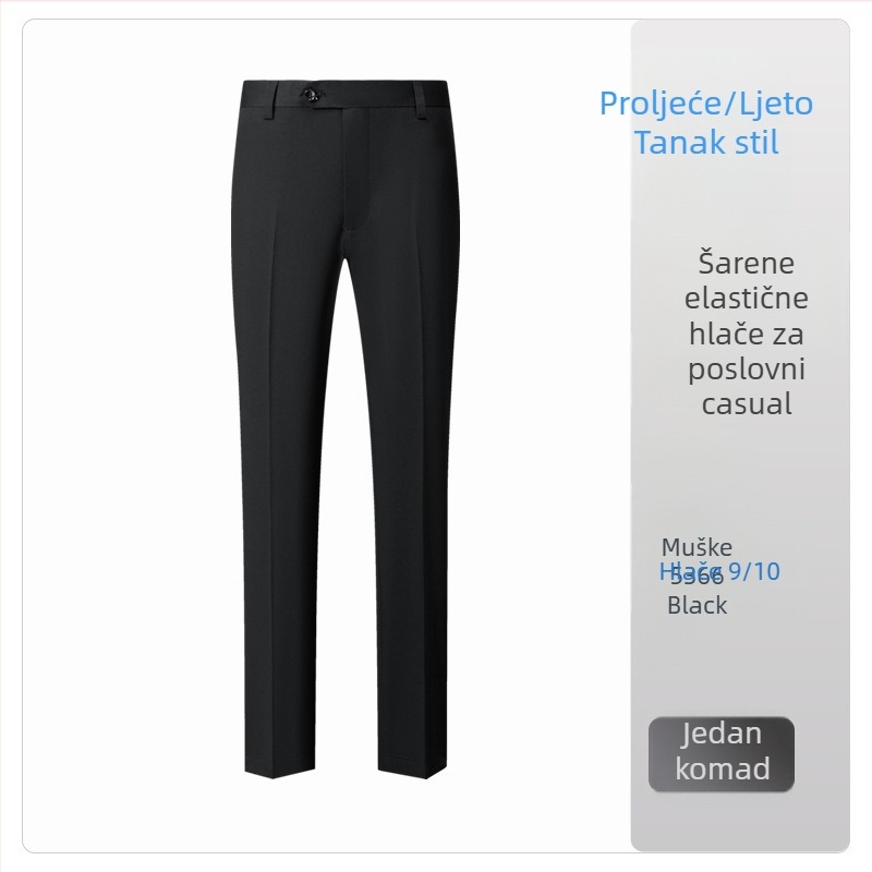 Hlače ravnog kroja s drapiranom linijom, za muškarce i žene, poslovno casual stil, elastične, 9/10 dužine, ljetni dojam