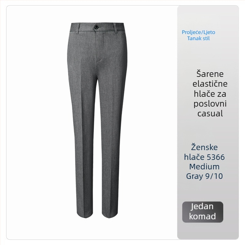 Hlače ravnog kroja s drapiranom linijom, za muškarce i žene, poslovno casual stil, elastične, 9/10 dužine, ljetni dojam