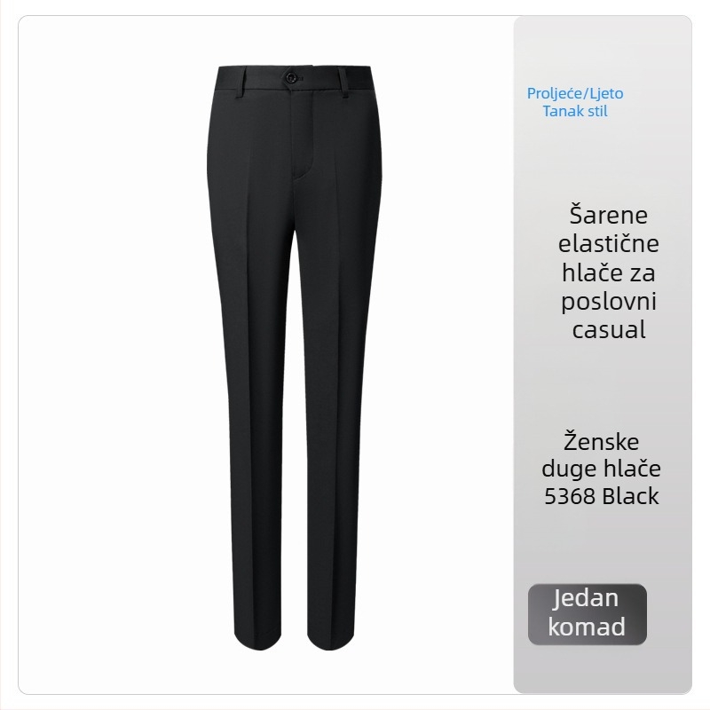 Hlače ravnog kroja s drapiranom linijom, za muškarce i žene, poslovno casual stil, elastične, 9/10 dužine, ljetni dojam