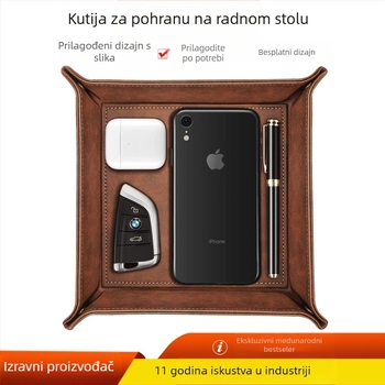 Stolna kutija za pohranu – sklopivi PU kožni organizator za daljinski upravljač, ključe i telefon (Kapacitet 1 L)