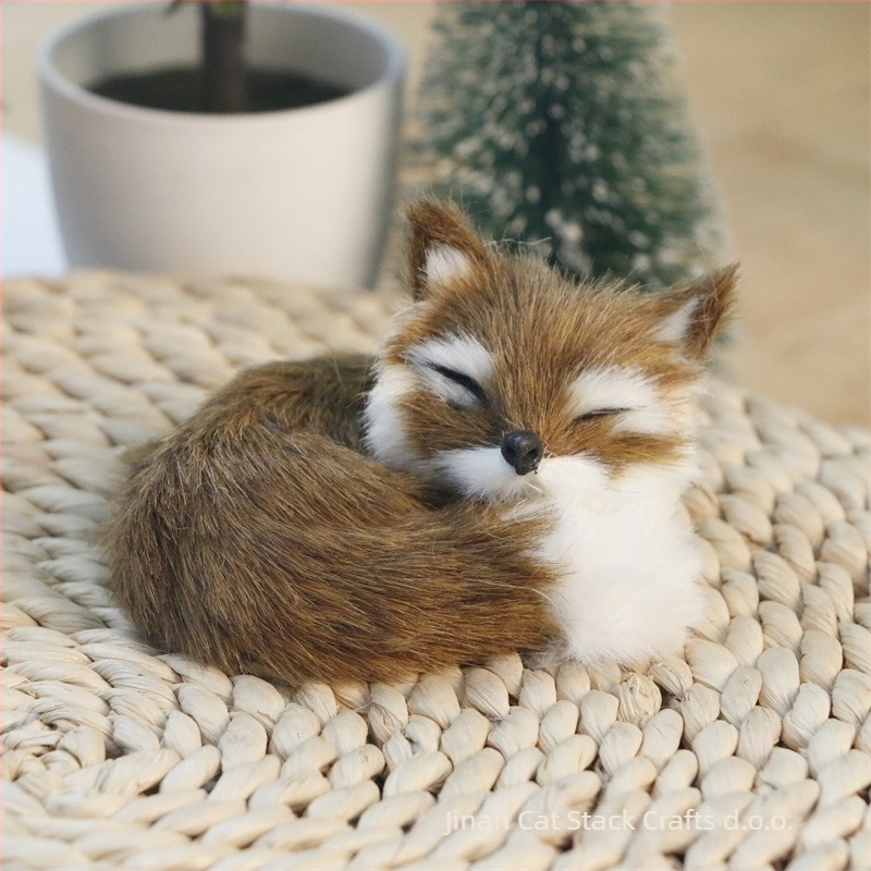 Realistična lisica pliš figura — umjetna dlaka, životinjski lik, Cat crafts