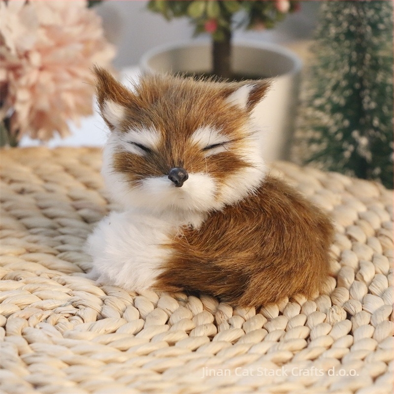 Realistična lisica pliš figura — umjetna dlaka, životinjski lik, Cat crafts