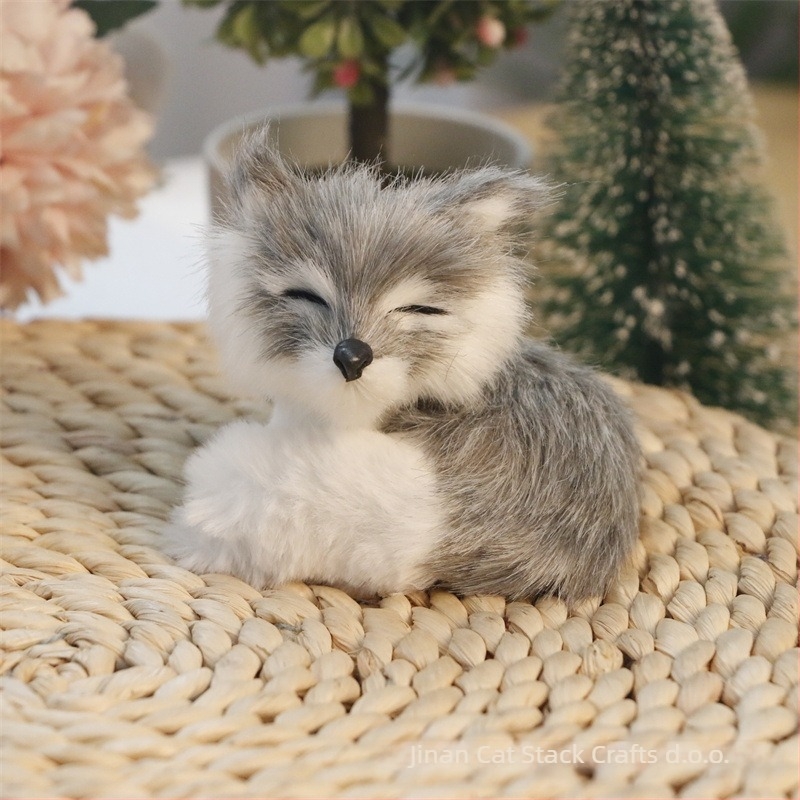 Realistična lisica pliš figura — umjetna dlaka, životinjski lik, Cat crafts