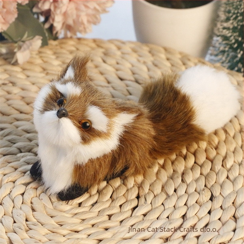 Realistična lisica pliš figura — umjetna dlaka, životinjski lik, Cat crafts