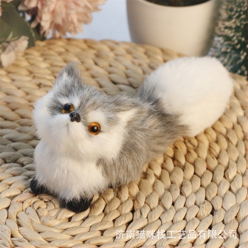 Realistična lisica pliš figura — umjetna dlaka, životinjski lik, Cat crafts