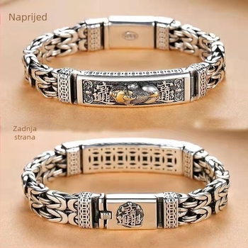 Pixiu narukvica s dvostrukim lancem, unisex, retro stil, talisman bogatstva (Materijal: bakar/plastika; Završna obrada: elektroplatiniranje; Dizajn: Pixiu/životinja; Lanac: dvostruki)