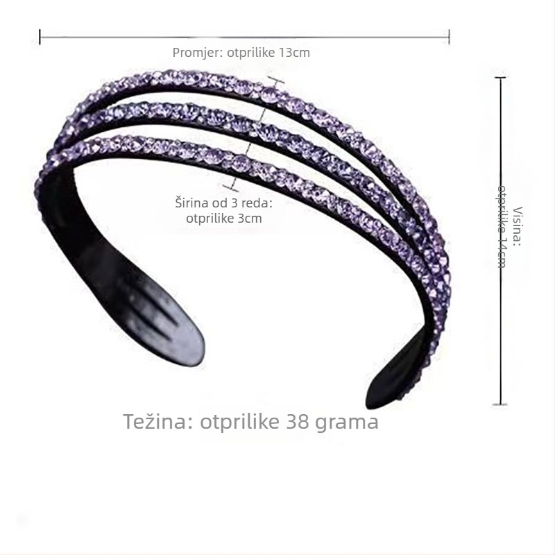 Čelenka za kosu s kristalima, široka — za njegu lica, ženski dodaci za kosu, stil princeze, proljeće 2025