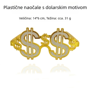 Naočale sa simbolom dolara za zabave i fotografije, plastična konstrukcija, polumanualna izrada, rekviziti za šminku i odijevanje, brend Five babies fight for blessing
