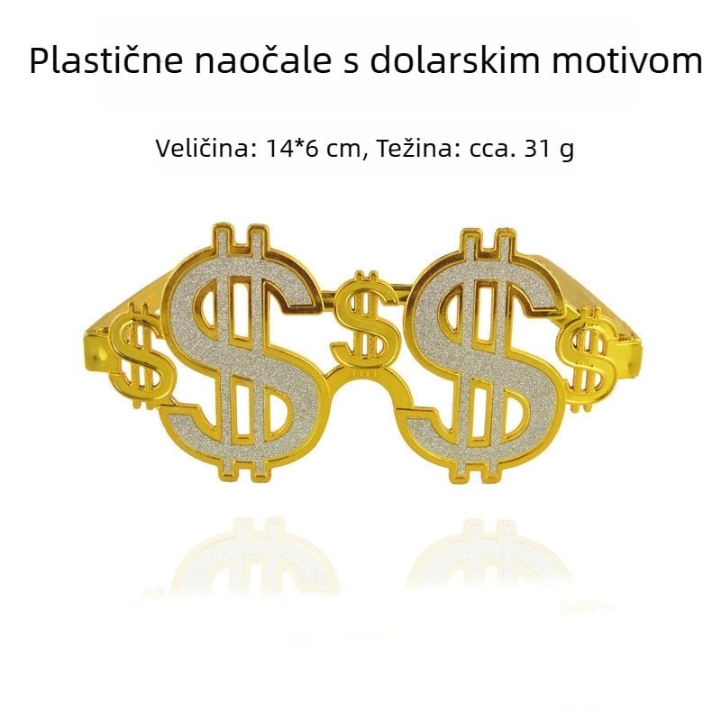 Naočale sa simbolom dolara za zabave i fotografije, plastična konstrukcija, polumanualna izrada, rekviziti za šminku i odijevanje, brend Five babies fight for blessing
