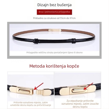 Ženski tanka kožna pojas za struk, svestran i jednostavan dizajn (Materijal: prava koža; Gornji sloj: prvi sloj teleće kože; Kopča: legura; Zatvaranje: kopča; Sezona: ljeto 2024)