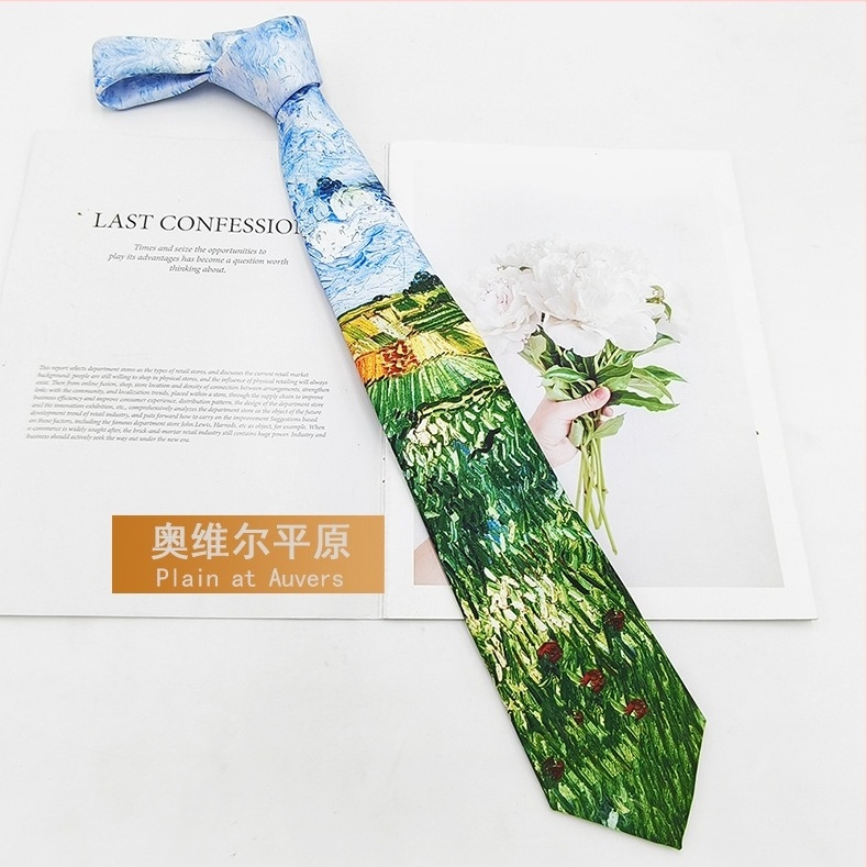 Kravata od poliester-saten s otiskom uljane slike, unisex, moderan stil, 8×145 cm