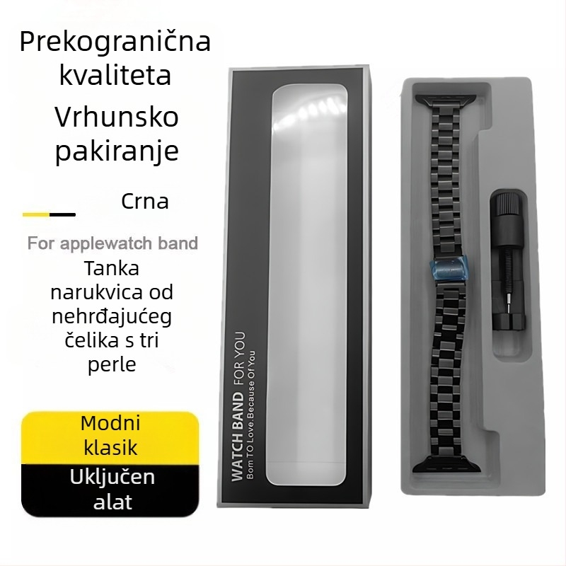 Nerđajući čelični kaiš za Apple Watch s dizajnom od tri kuglice, boja Starlight, modernan i izdržljiv