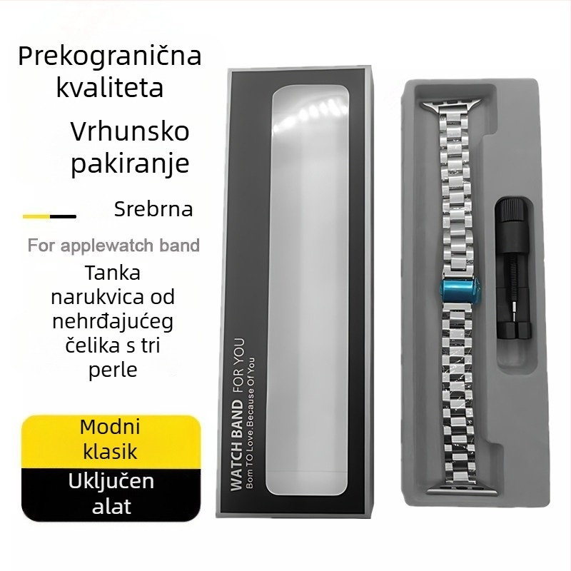 Nerđajući čelični kaiš za Apple Watch s dizajnom od tri kuglice, boja Starlight, modernan i izdržljiv