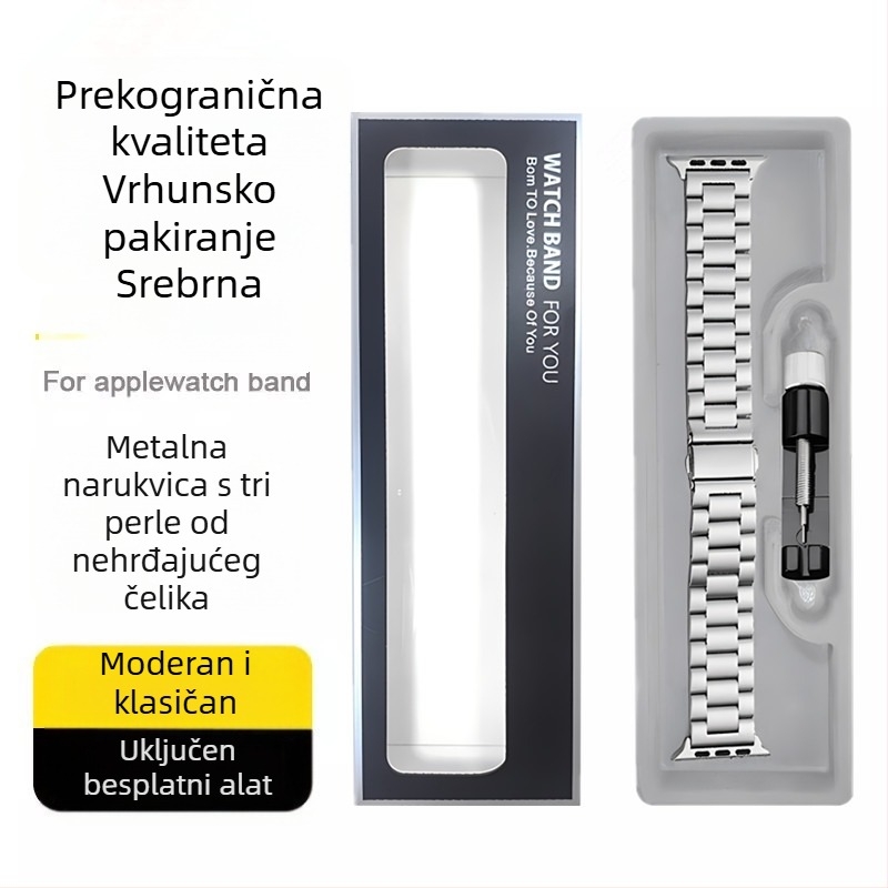 Nerđajući čelični kaiš za Apple Watch s dizajnom od tri kuglice, boja Starlight, modernan i izdržljiv