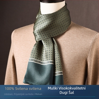Muški šal od mulberry svile, dug, ravna tkanina, moderan gradski stil, proljeće 2025