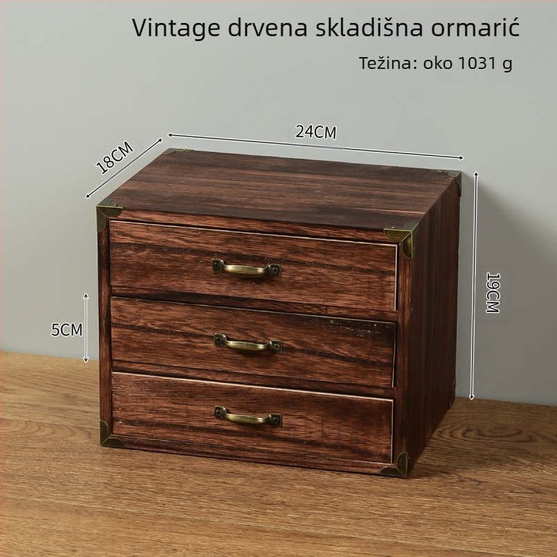 Stolna kutija za pohranu - drvena, otporna na prašinu, prugasti uzorak, kapacitet 1 L, novi kineski stil