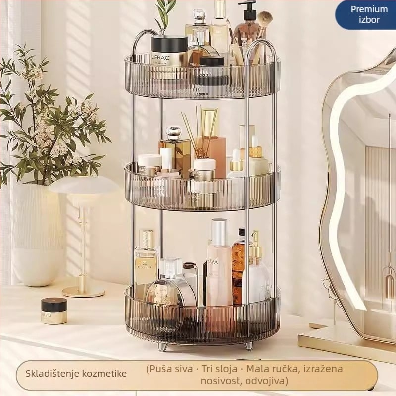 Okretni kozmetički organizator za stol – plastični, bez bušenja, moderni minimalistički dizajn