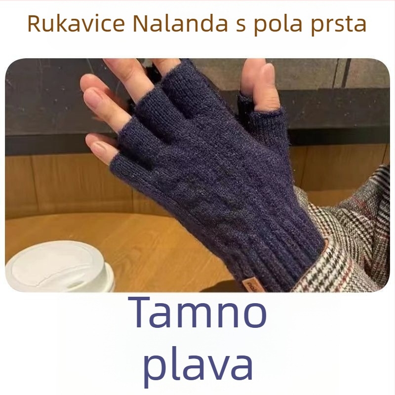 Rukavice s pola prsta – pletene, tople, otporne na vjetar, jacquard uzorak, jednobojne, zima, unisex