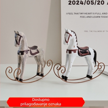 Ocean breeze Drveni ljuljački konj – nordijski vintage stolna dekoracija za dom i dječju sobu
