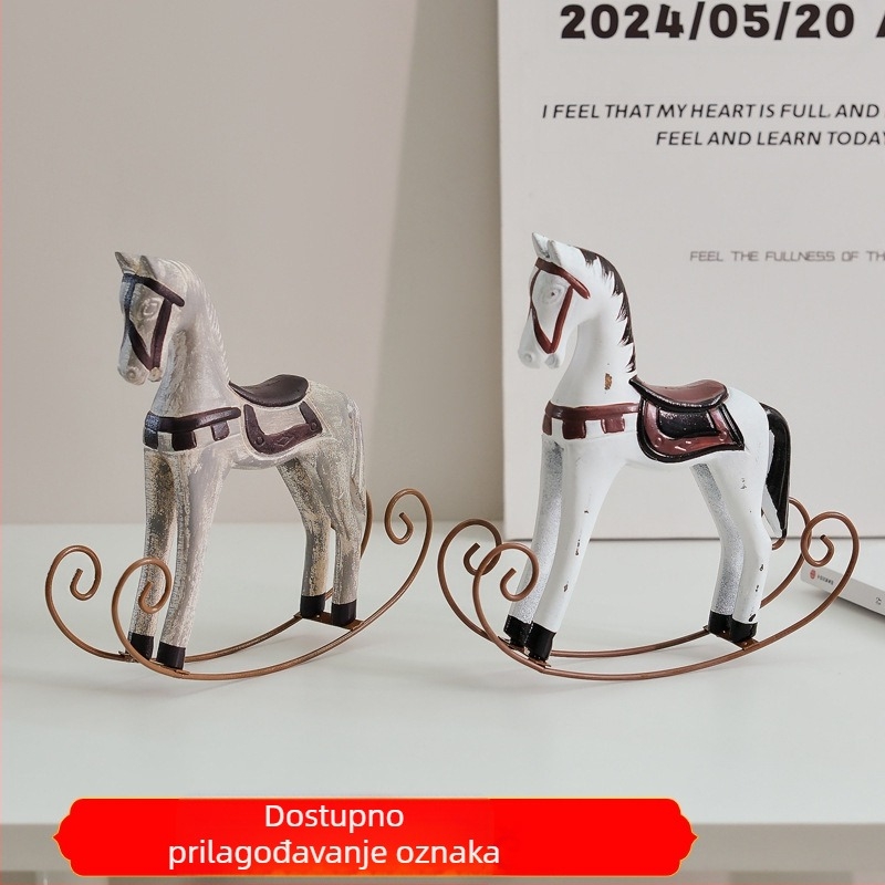 Ocean breeze Drveni ljuljački konj – nordijski vintage stolna dekoracija za dom i dječju sobu