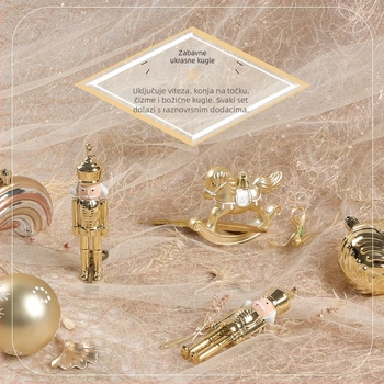 Set od 13 visićih božićnih ukrasa — Materijal: plastika; Završna obrada: elektroplatirana boja; Stil: crtani film, moderni minimalizam, lagani luksuz; Za ukrašavanje božićnog drvca