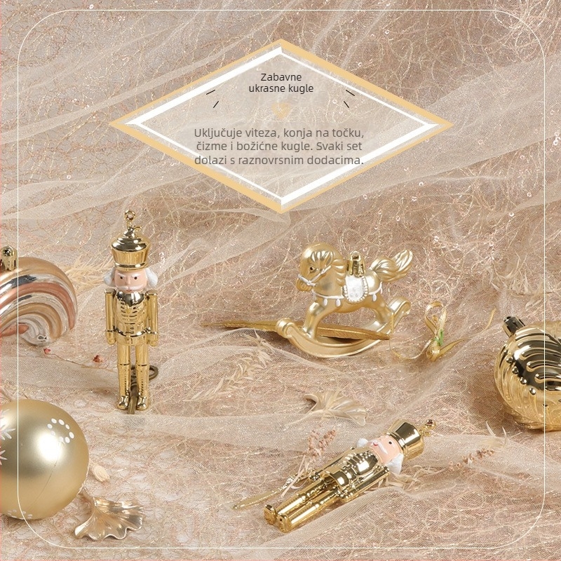 Set od 13 visićih božićnih ukrasa — Materijal: plastika; Završna obrada: elektroplatirana boja; Stil: crtani film, moderni minimalizam, lagani luksuz; Za ukrašavanje božićnog drvca