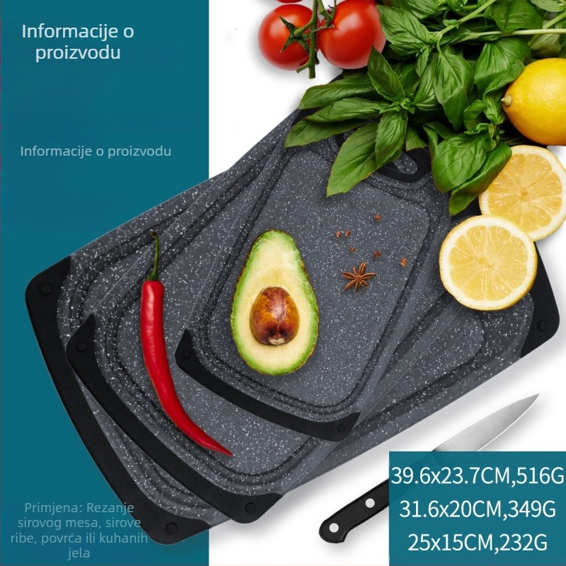 Set od tri plastične daske za rezanje s mramornim uzorkom, dvostrane, protuklizne, debelog dizajna