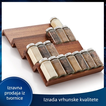 Drveni i bambusni stalak za začine s četiri sloja — stolno skladištenje, bez ugradnje, suvremeni minimalistički stil