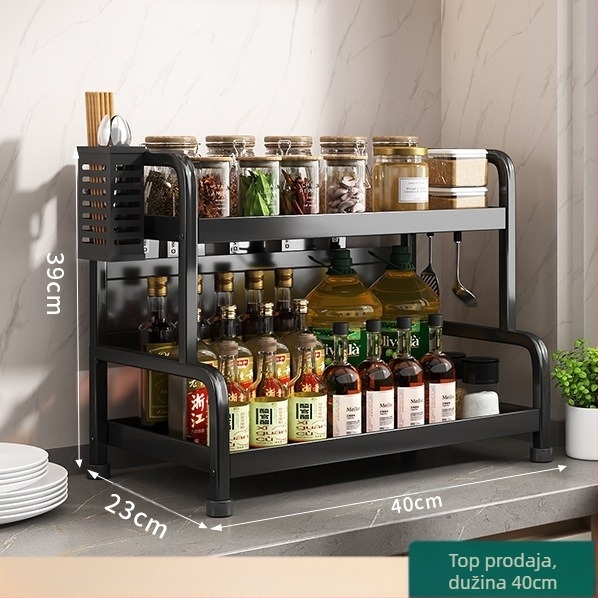 Stalak za začine s držačem za štapiće i nože, na ploči, od karbonske čelika, višeslojni, bez bušenja, moderni minimalistički stil